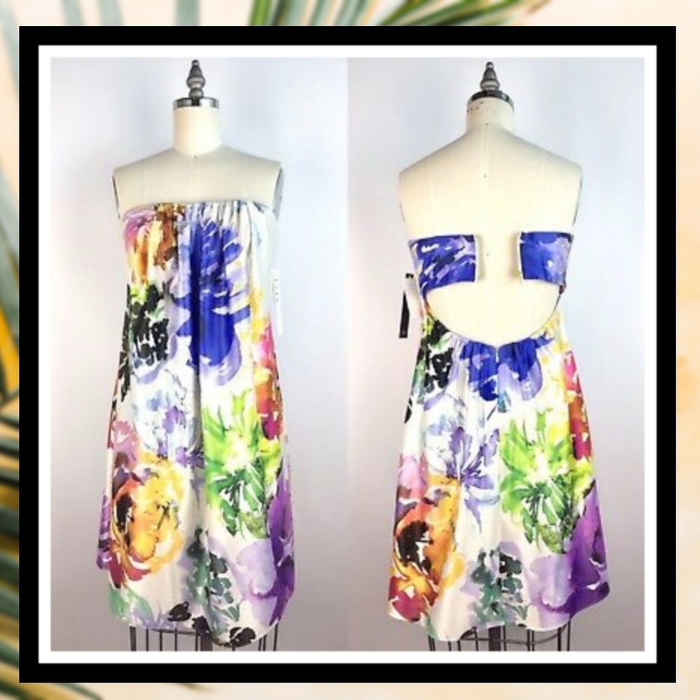 ❤️‍🔥CLEARANCE❤️‍🔥 NICOLE MILLER Watercolor Silk Mini Dress #011